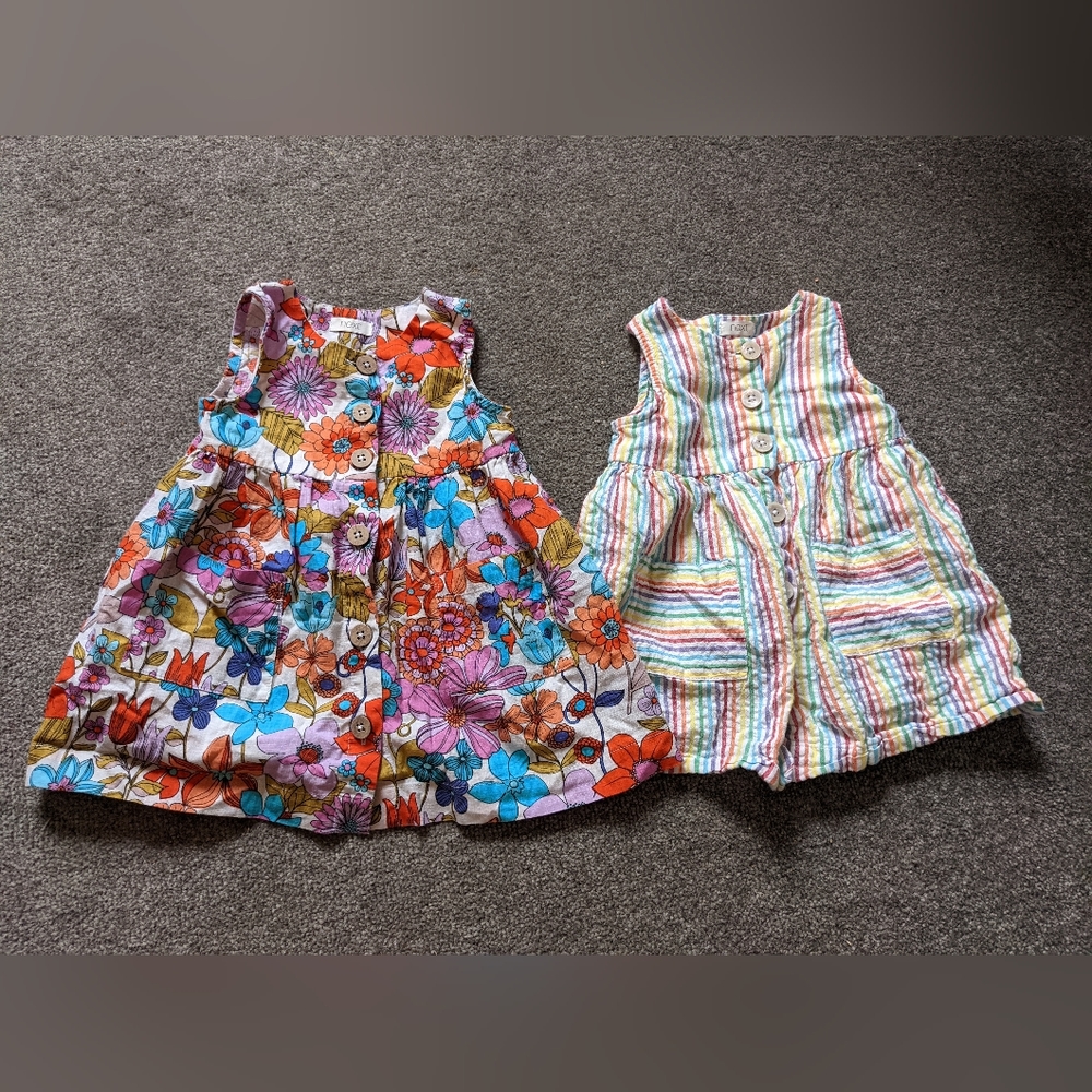 2 Next summer cotton dresses baby girl 6-9 months floral stripes - Picture 2 of 10